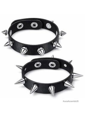 Punk Spiked Cuff Bracelet Set Adjustable Faux Leather Rivet Gothic Wristband